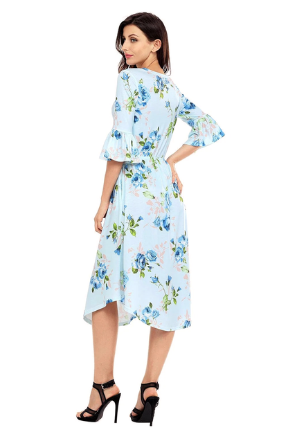 JuliaFashion-Find Me Floral Print Bell Sleeve Midi Dress