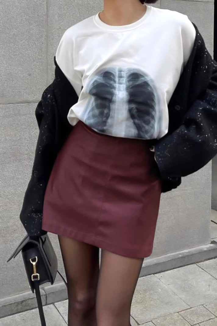 Red Matte Leather Christmas Skirt