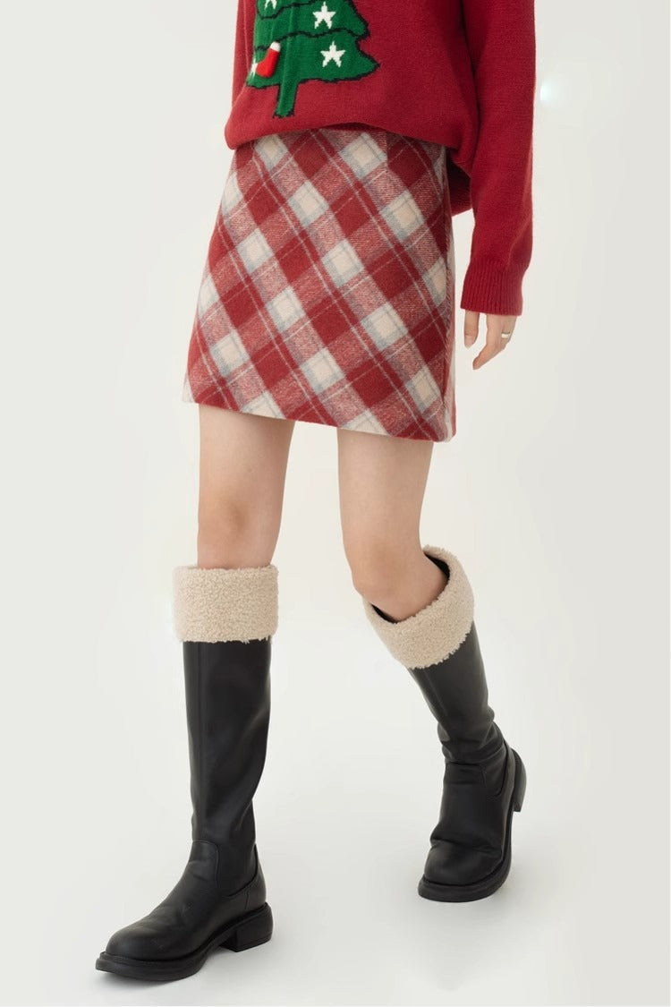 High Waist Tartan Mini Christmas Skirt