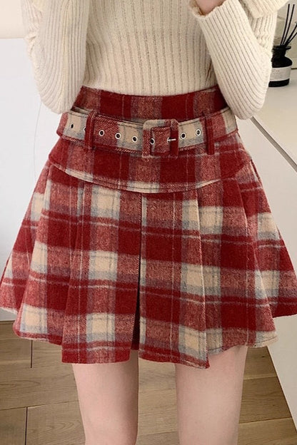 Plus Size Wool Plaid Pleated Christmas Skirt