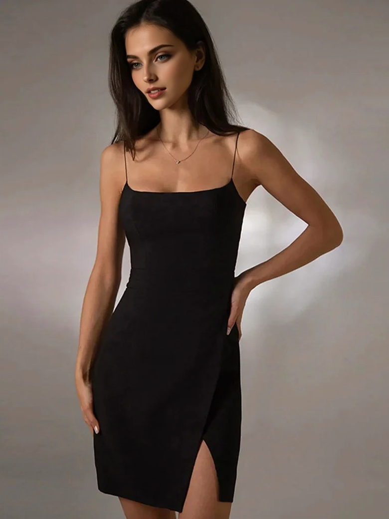 Julia Fashion - Flat-mouth Clavicle Fine Halter Mini Dress