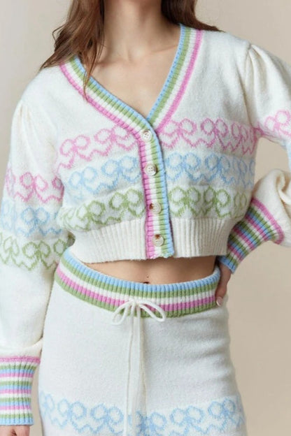 Colorful Butterfly Bow Crop Christmas Cardigan