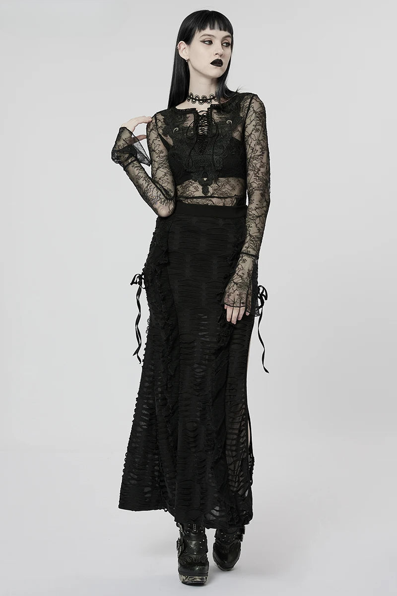 Women's Personality Gothic Style Sexy Dark Wavy Gorgeous Lace Long 3D Fashion Skirt