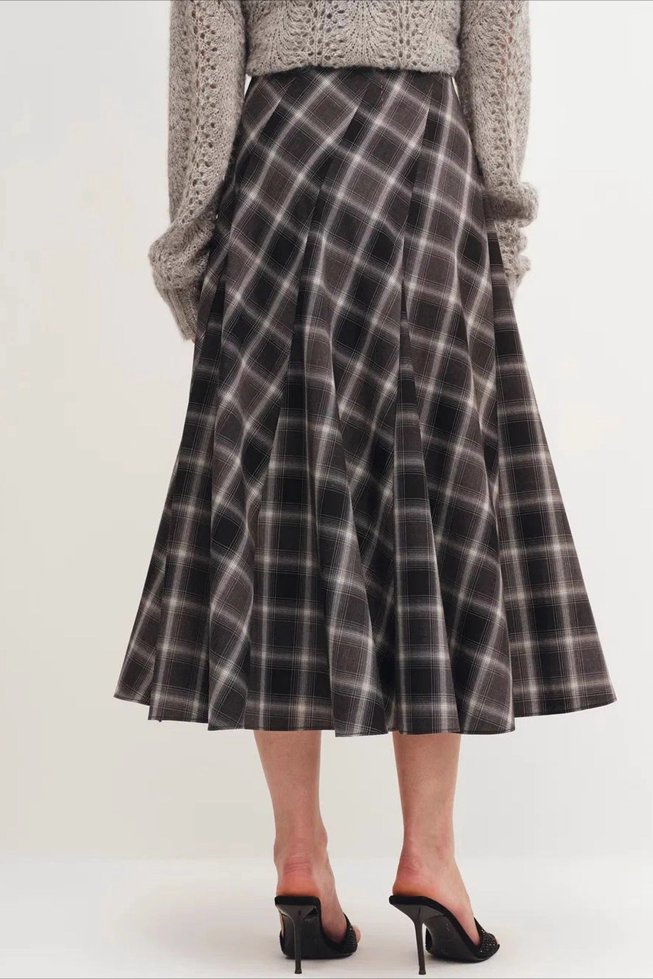 Wool Plaid Waist Defined A-Line Christmas Skirt