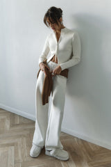 Knit Double Zipper Stand Collar  Blouse