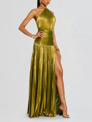 Thalia Metallic Peridot Maxi Dress
