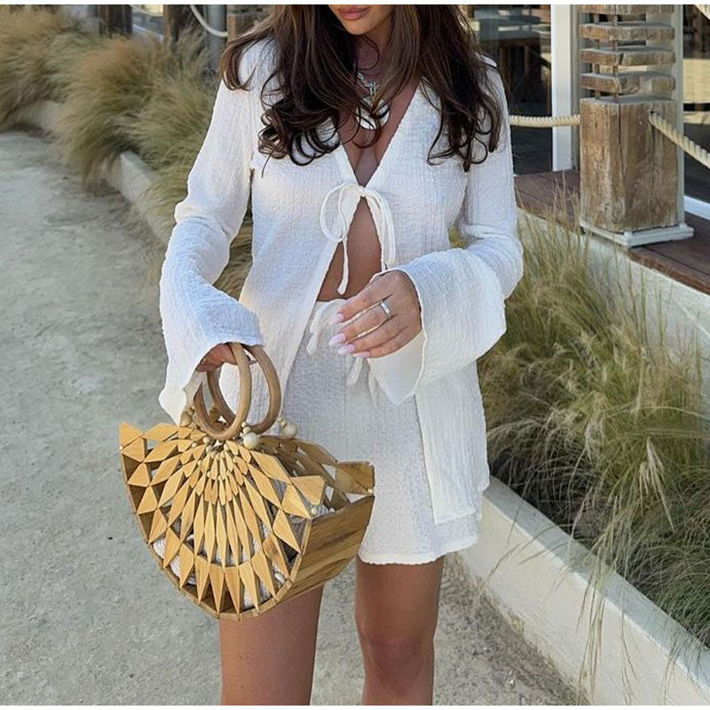 Beach Bae Tie Up Co-ord - White