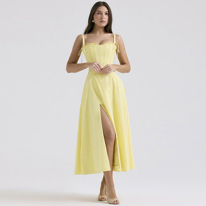 Sunflower Slit Dress-Yellow
