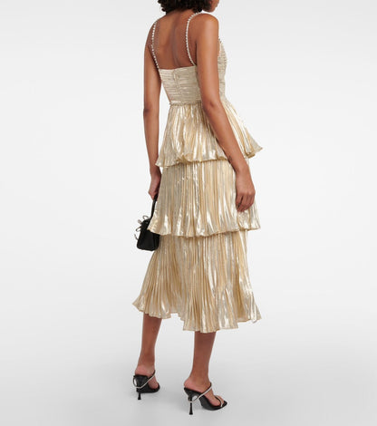 Party Ruffle Midi Dress - Champagne