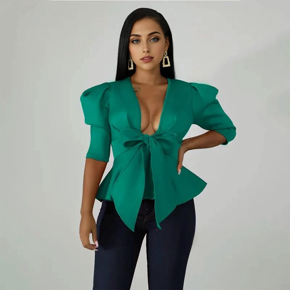 JuliaFashion - 2024 Sexy Deep V-Neck Party Blouses