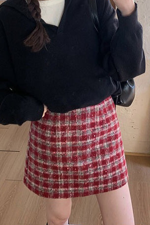 Heavyweight Wool Plaid Bodycon Christmas Skirt