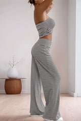 Striped Tube Top Crop Top Pants Set