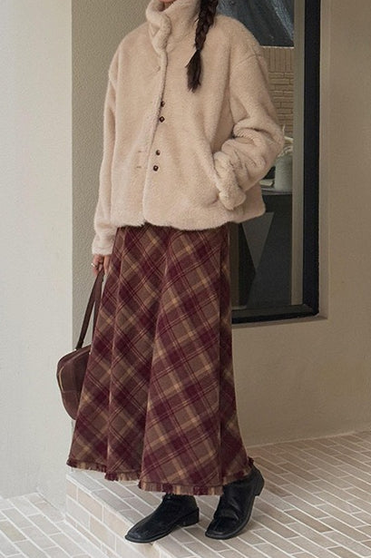 Red Plaid Wool Bodycon Christmas Skirt