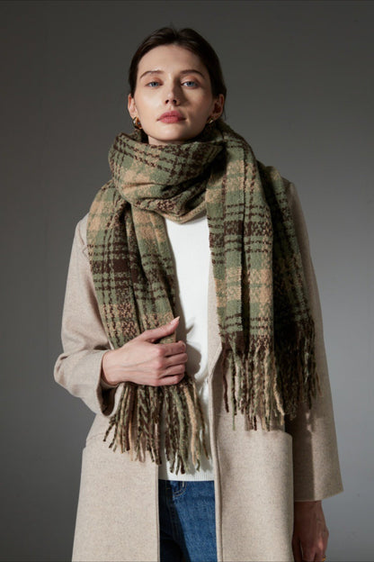 Plaid Fringe Christmas Scarf
