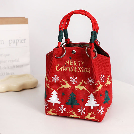 Christmas Woven Knitted Magnetic Snap Handheld Bag