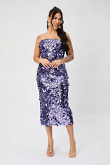 Strapless Backless Sequin Split  Party Sequin Dress