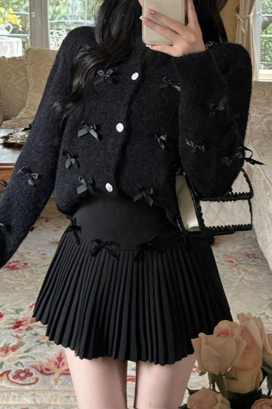 Chunky Bow Short Knit Christmas Cardigan