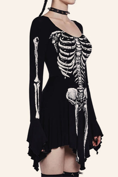 Halloween Gothic Skull Print Dress