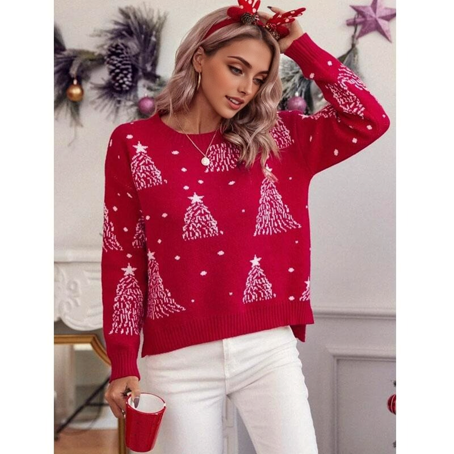 JuliaFashion-Fashion Ladies Autumn Winter Long Sleeve Snowflake Christmas Sweater