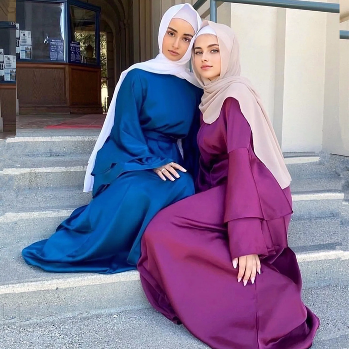 JuliaFashion - Ramadan Eid Dubai Abaya Turkey Muslim Women Silk Smooth Hijab Musulmane Kaftan Robe Islamic Clothing Abayas Djellaba 2024 Dress