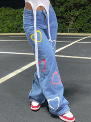 Heart Pattern Graceful Zipper Hoodie Blue / S Pants