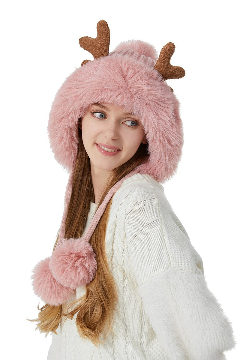 Reindeer Antler Pom Pom Christmas Hat