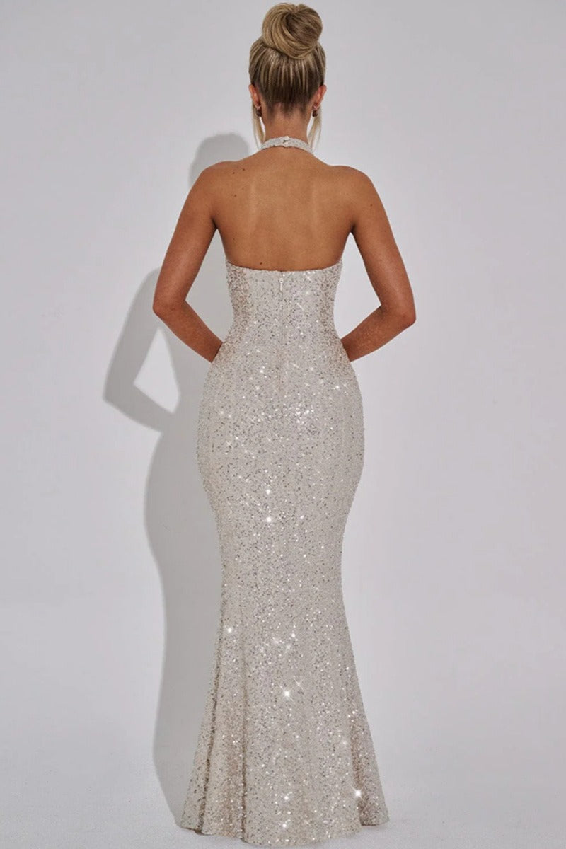 Rhinestone Halter Bodycon Party Dress