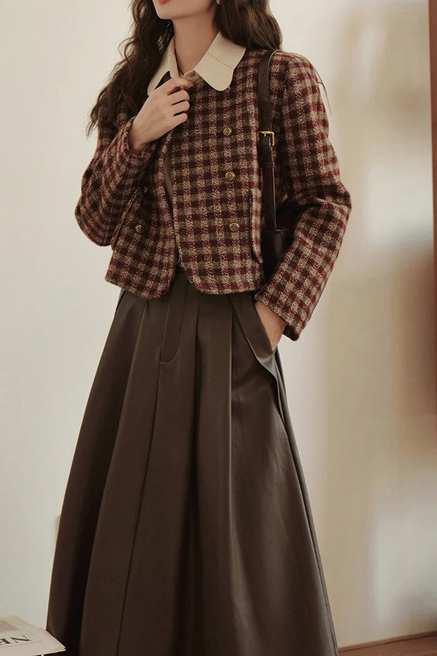 Vintage Plaid Single Breasted Christmas Outerwear