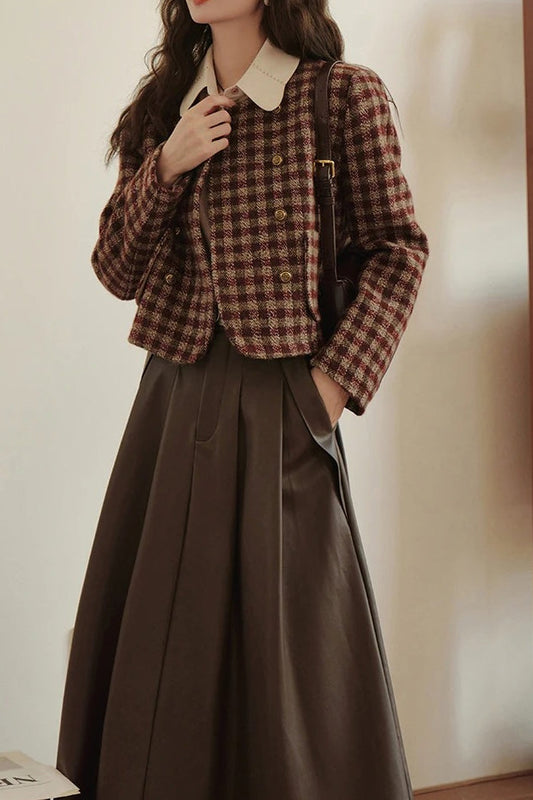 Vintage Plaid Single Breasted Christmas Outerwear