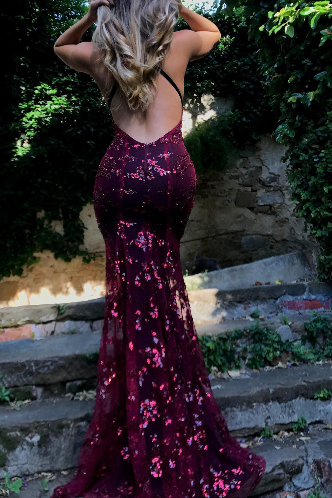 V-Back Sequin Tie Slip Dress