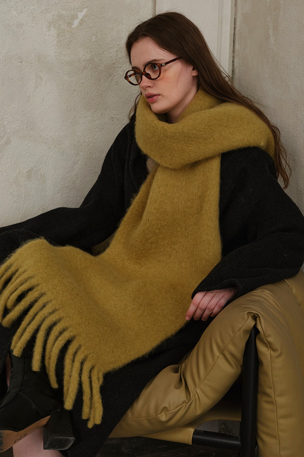 Wool Blend Fringed Christmas Scarf