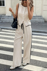 Chic Colorblock Sleeveless Vest Pants Set