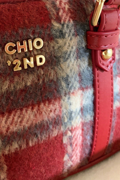 Red Tweed Pillow Handheld Shoulder Crossbody Bag