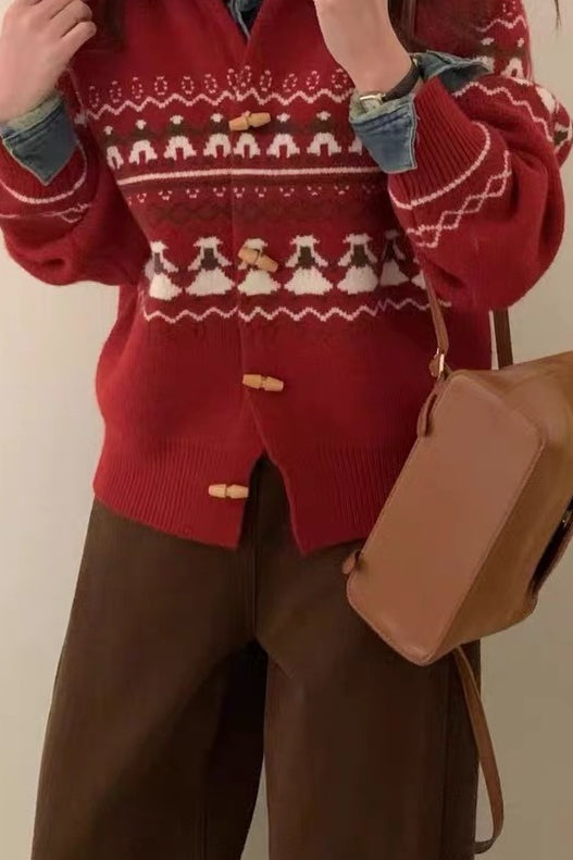Retro Jacquard Christmas Cardigan