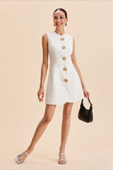Sleeveless Button Front Mini Work Dress