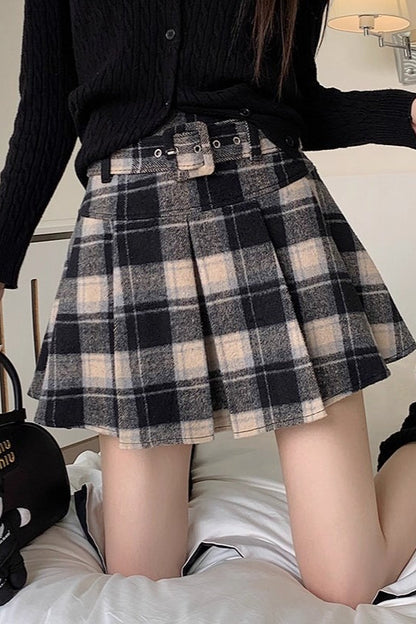Plus Size Wool Plaid Pleated Christmas Skirt