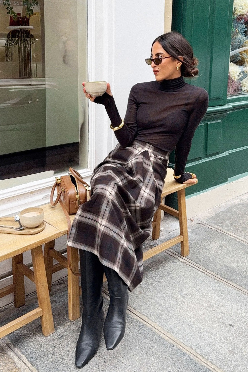 Asymmetric Straight Plaid Christmas Skirt