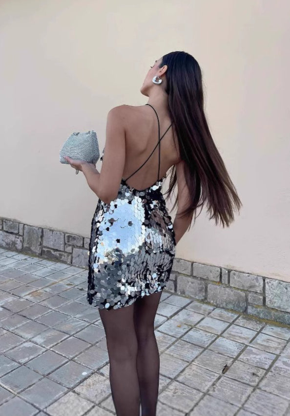 Sparkle Halter Neck Slip Dress