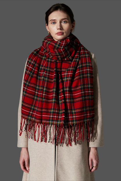 Plaid Fringe Christmas Scarf
