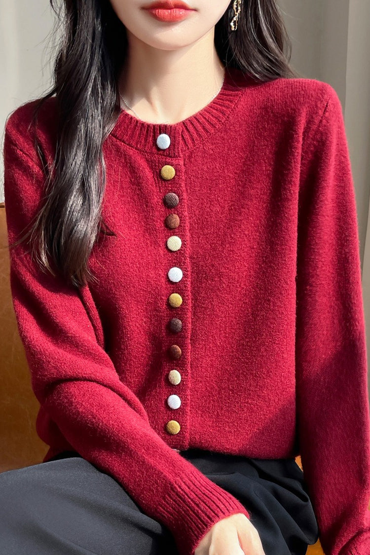 Color Button Solid Velvet Christmas Cardigan