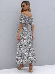 Short-Sleeve Printed Dress With Irregular Pattern S / Black Print Dress