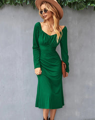 Romantic Dress - Solid Color Bottoming S / Green