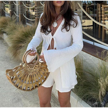 Beach Bae Tie Up Co-ord - White