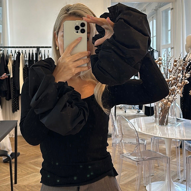 Trent Top With Umbrella Cuff Sleeves - Black