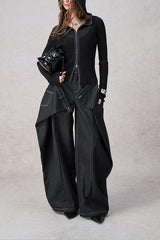 Swinging Symphony Fake Two-Piece Wide-Leg Jeans