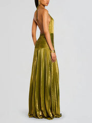 Thalia Metallic Peridot Maxi Dress