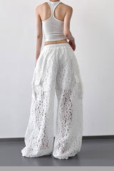 Patchwork Cutout Lace Straight Wide Leg Cargo Pants
