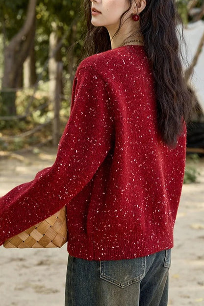 Vintage Smile Embroidery Wool Christmas Cardigan