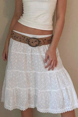 Solid Lace Jacquard A Line Boho Skirt