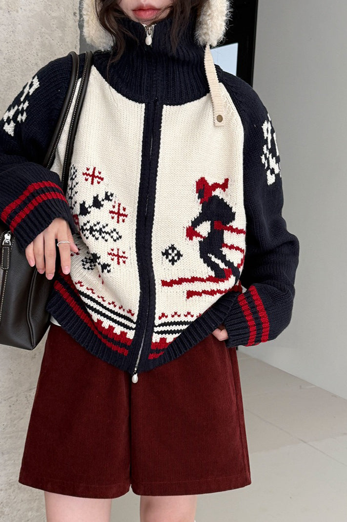 Retro   Double Zip Christmas Cardigan